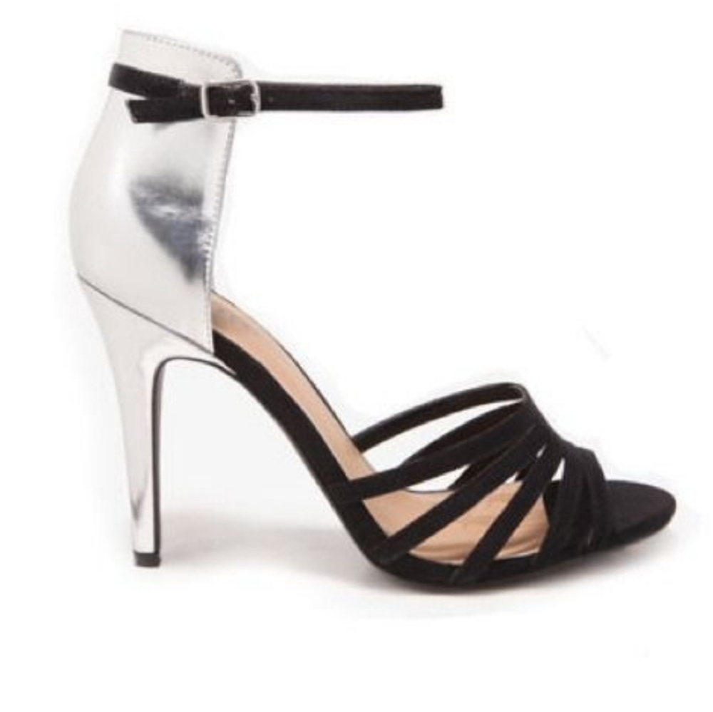 F21 Silver and Suede Strappy Heels